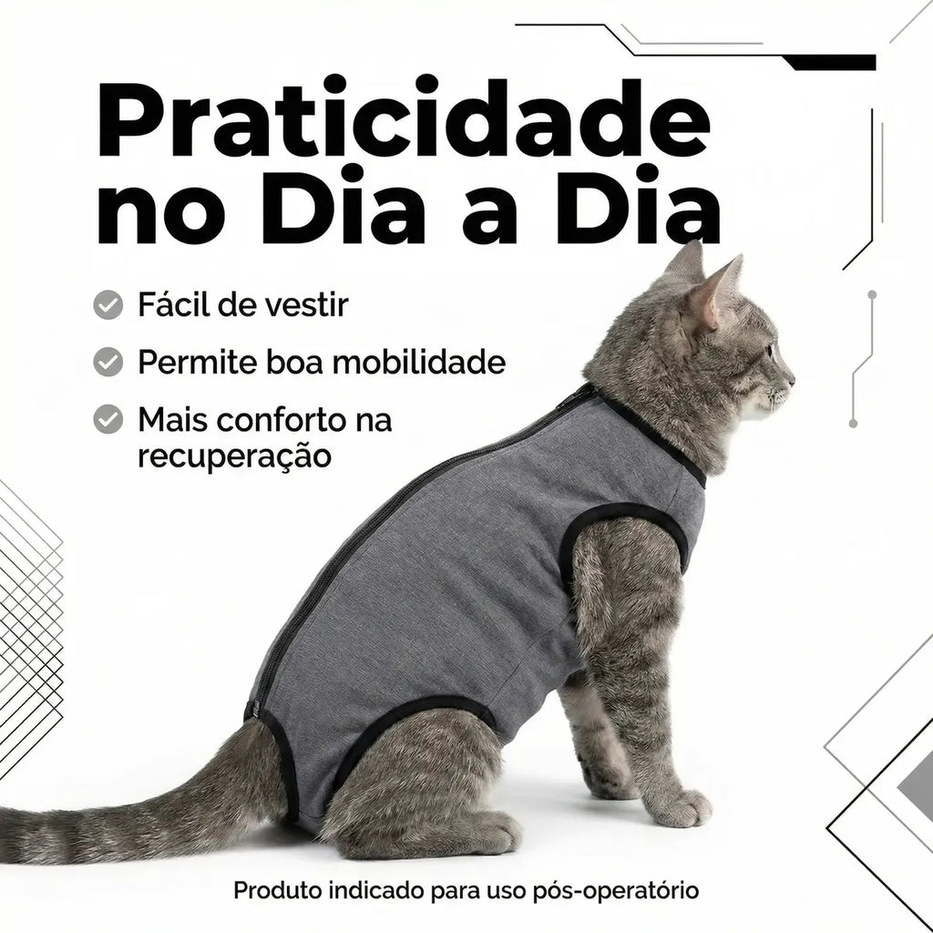 Roupa Pós-Cirúrgica Operatória para Gatas - Tamanhos 1, 2 e 3