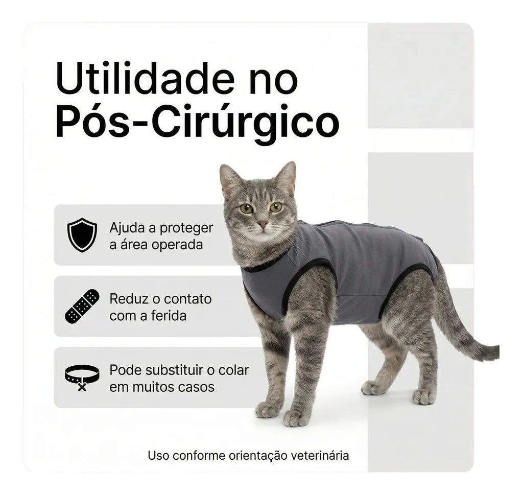Roupa Pós-Cirúrgica Operatória para Gatas - Tamanhos 1, 2 e 3