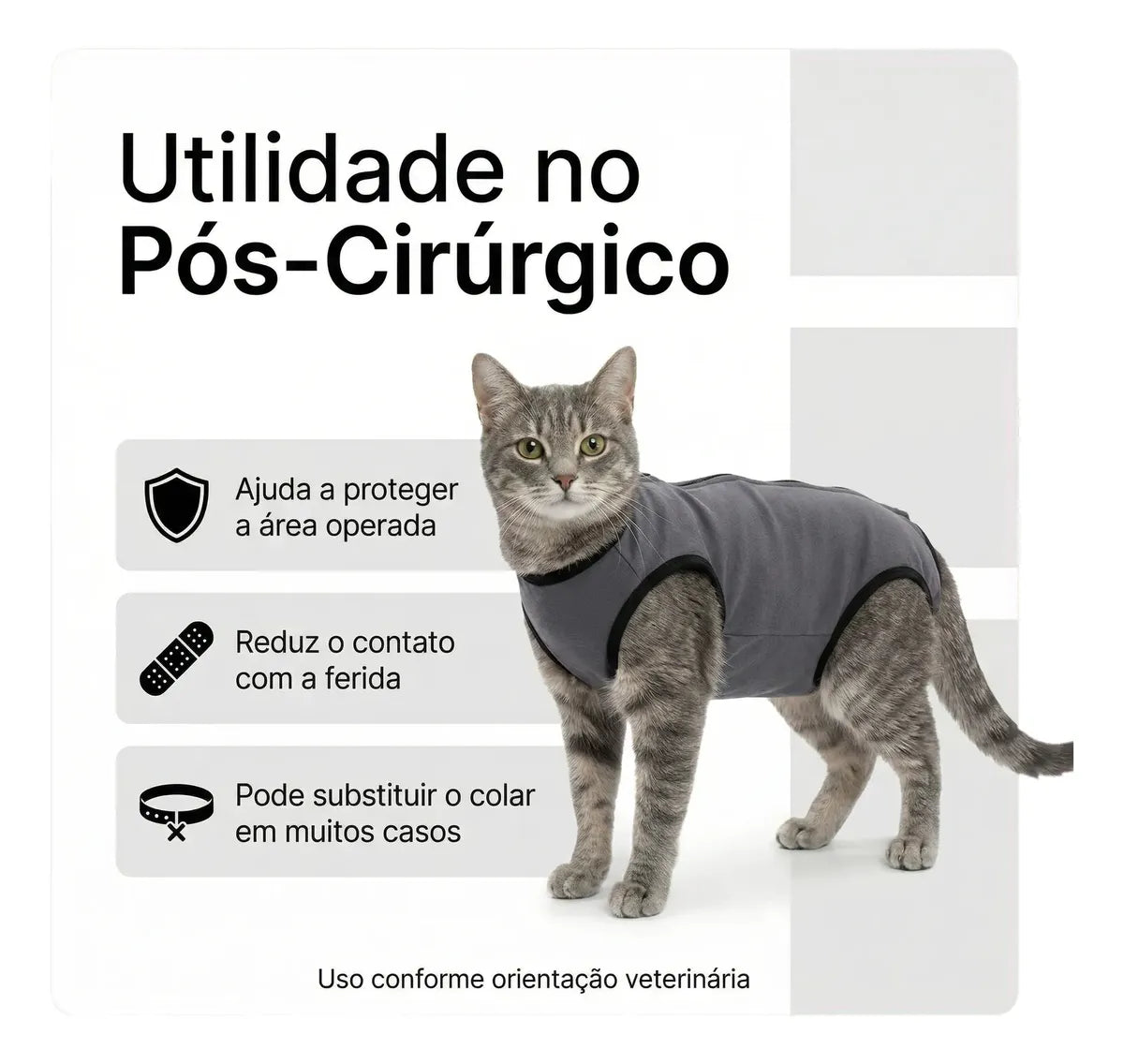 Roupa Pós-Cirúrgica Operatória para Gatas - Tamanhos 1, 2 e 3