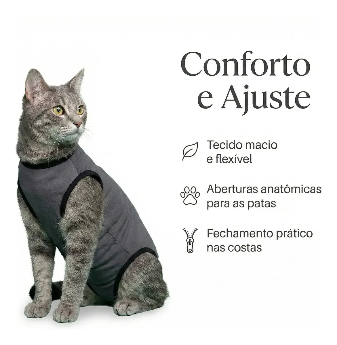 Roupa Pós-Cirúrgica Operatória para Gatas - Tamanhos 1, 2 e 3