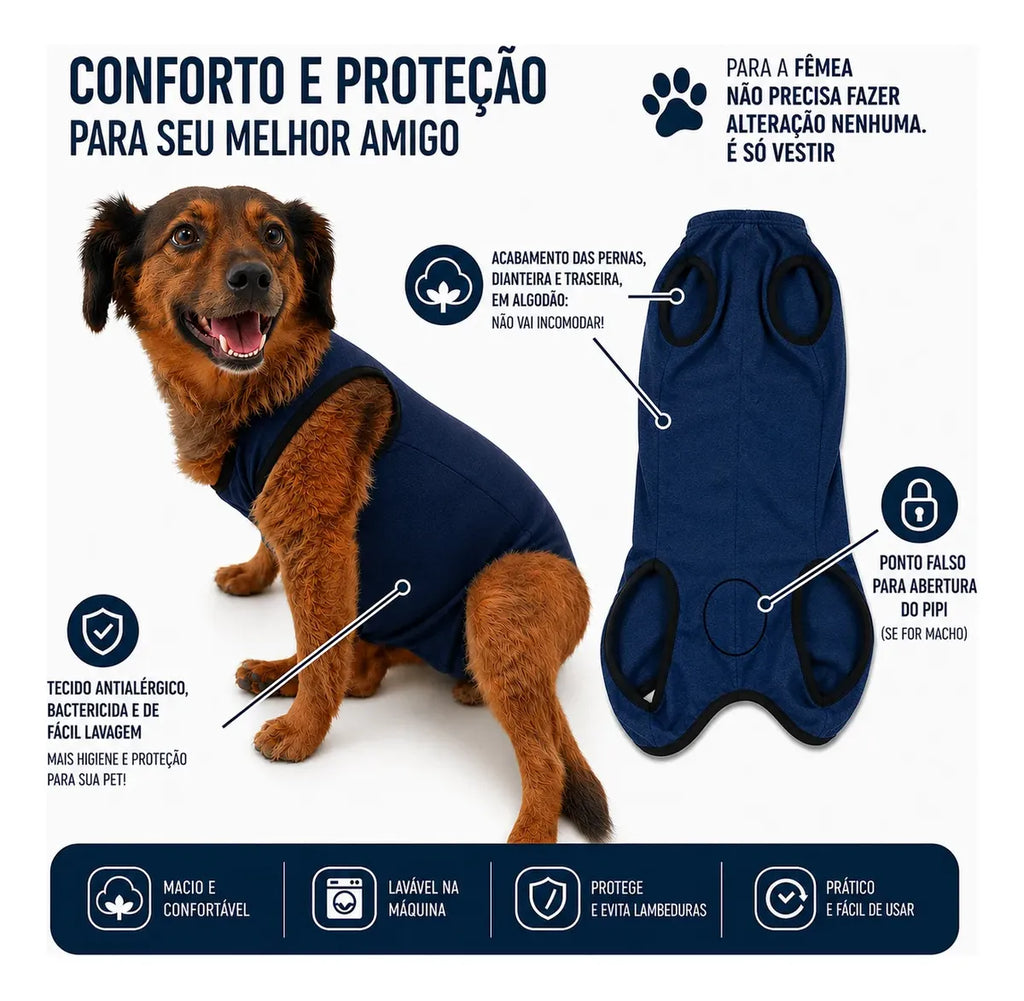 Roupa Pós-Cirúrgica Pet Unissex (Machos e Fêmeas) - Do Tam. 00 ao 10