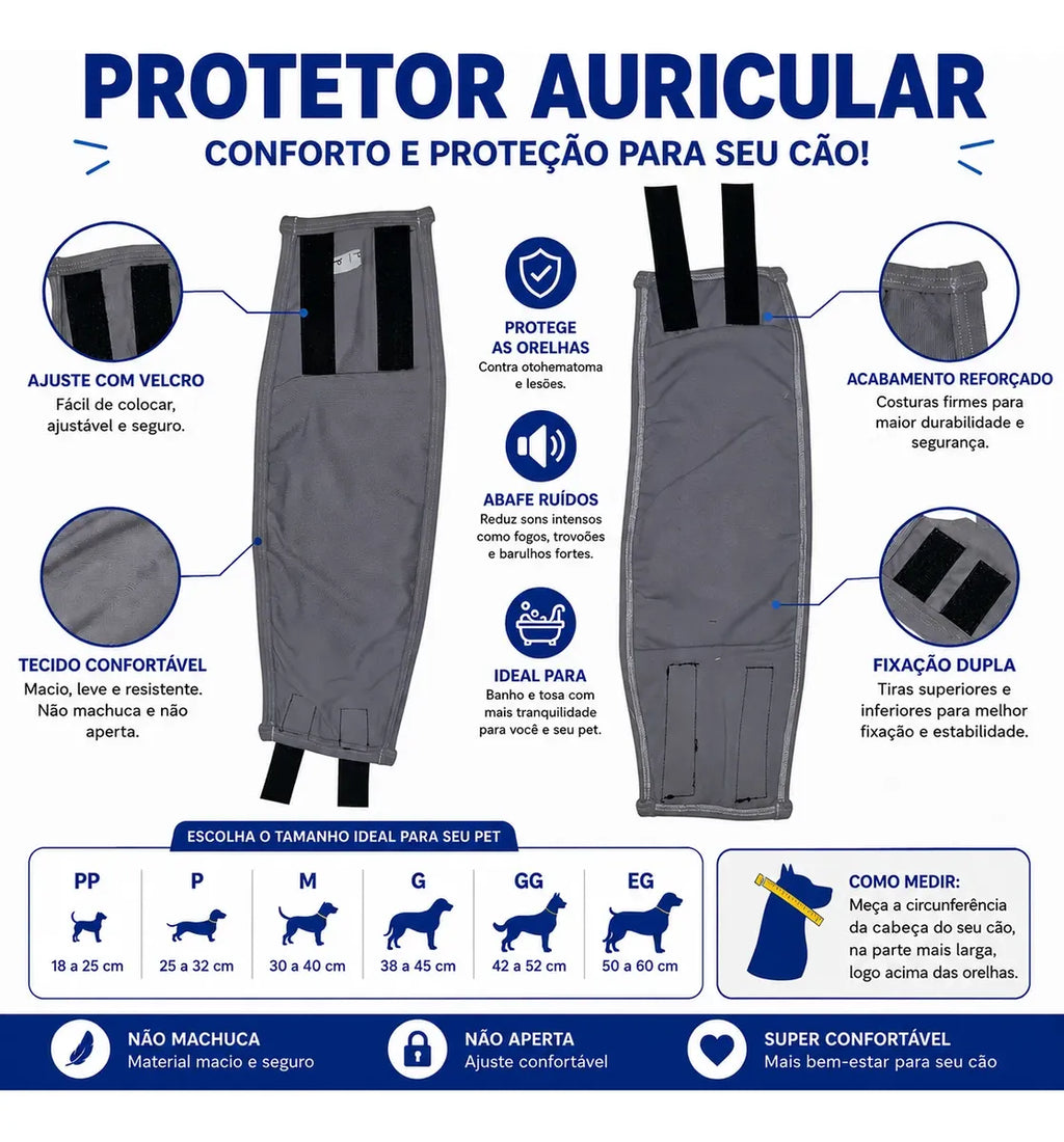 Protetor Auricular para Cachorro Week Pet – Abafador de Ruído, Proteção para Banho, Tosa e Otohematoma