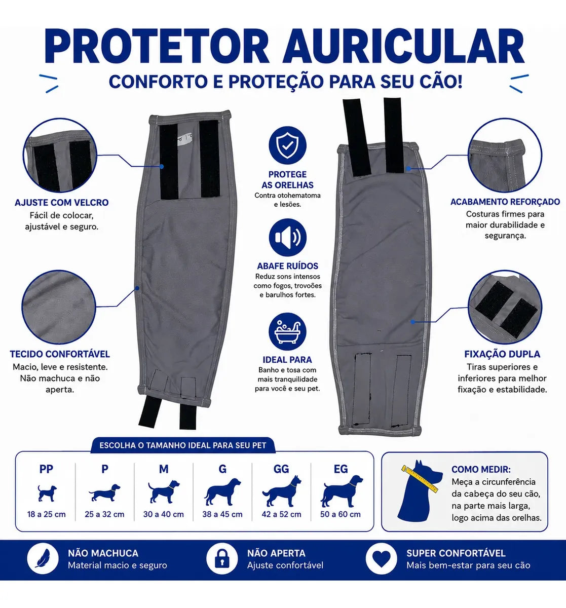 Protetor Auricular para Cachorro Week Pet – Abafador de Ruído, Proteção para Banho, Tosa e Otohematoma